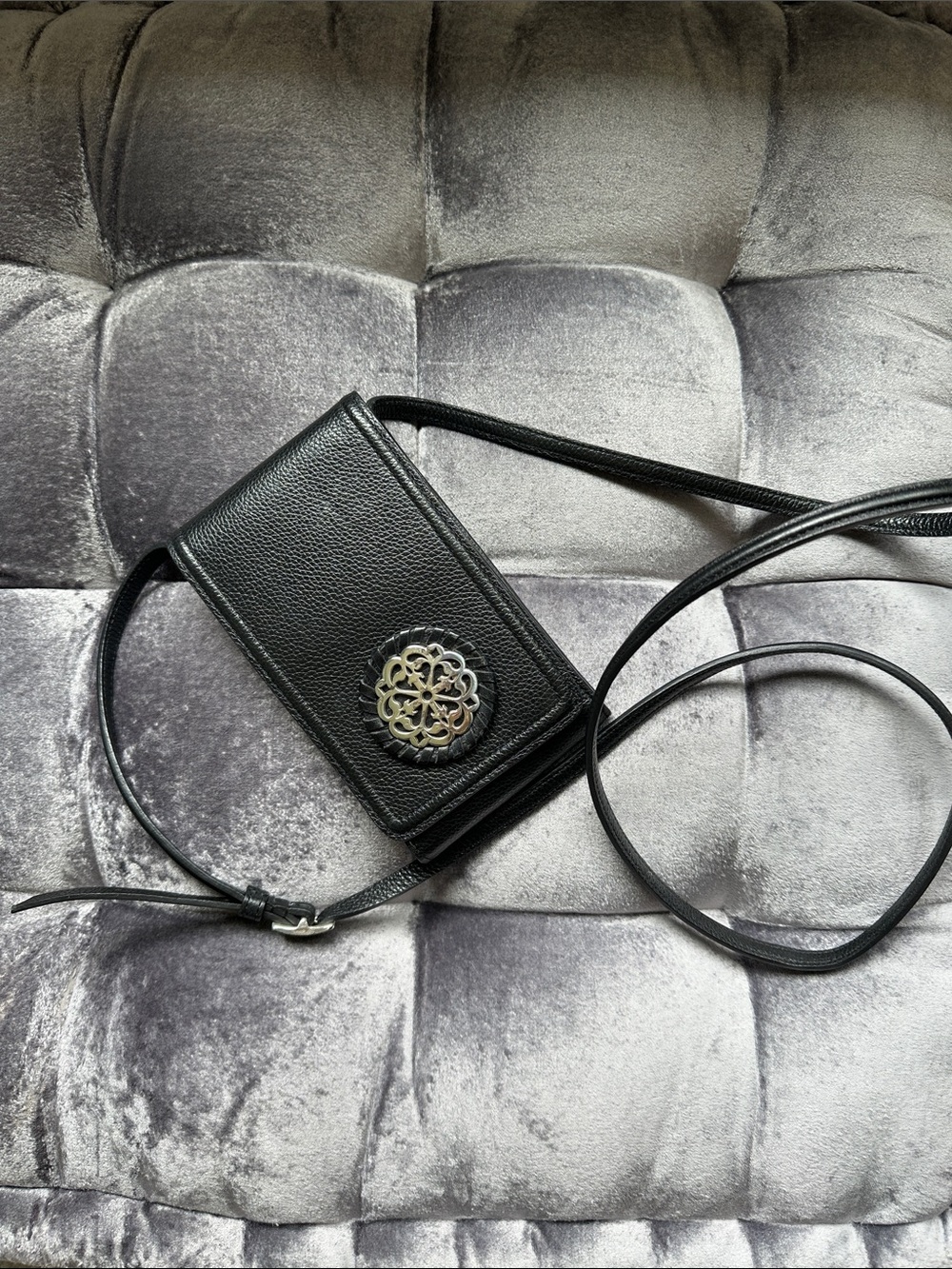 Brighton Black Leather Crossbody with Decorative Medallion
